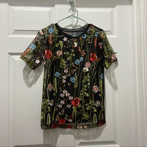 Sheer Top with Floral Embroidery